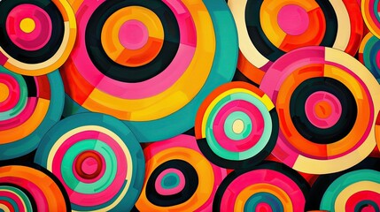 A colorful pattern of overlapping circles and stripes, creating a visually stimulating and dynamic effect