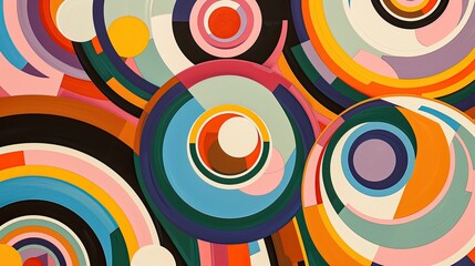 A colorful pattern of overlapping circles and stripes, creating a visually stimulating and dynamic effect