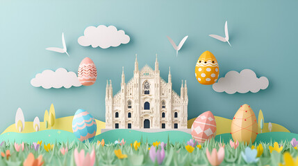 Easter festival wallpaper in paper art and craft