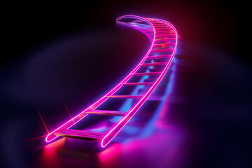 Wall Mural - Neon light trail illustration of a ladder symbolizing career advancement isolated on black background.