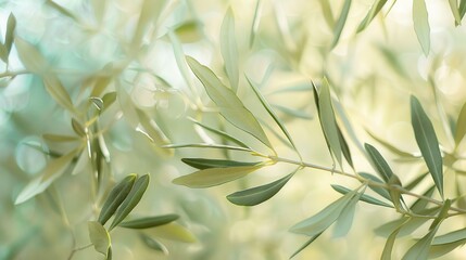 An abstract photograph of olive tree branches, showcasing the natural beauty and texture of the leaves.