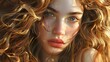 © Berkah - Vogue style close-up portrait of beautiful woman with long curly.