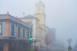 © Austockphoto - A streetscape of historic Goulburn buildings shrouded in thick fog