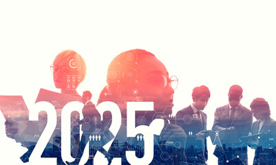 Poster - Multinational people and management strategy. 2025 New Year concept.