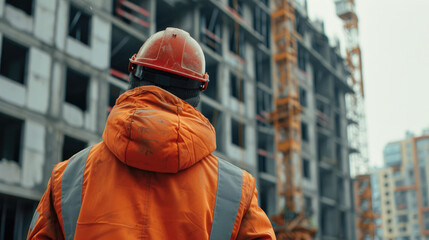 Engineer in Protective Gear Inspecting Building Site