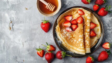 Wall Mural - pancakes with strawberries