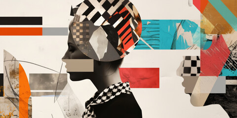 Wall Mural - Modern Abstract Art with Silhouettes and Geometric Patterns in Vibrant Colors