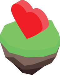 Poster - 3d illustration of a red heart shape growing from a green island, representing love for nature and environmental conservation