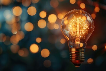 Incandescent light bulb on bokeh background, idea concept