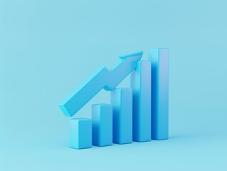 3d render bar graph going up with growth arrow. Business market, profit, stock growth concept financial background design.