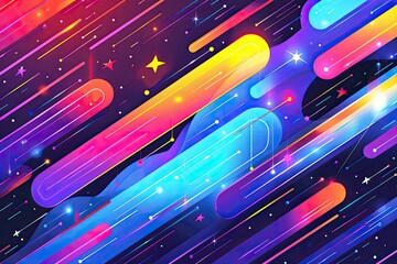 Vibrant abstract background with colorful light streaks and stars on a dark backdrop, creating a dynamic and futuristic design.