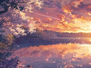 Wall Mural - sunset over the lake