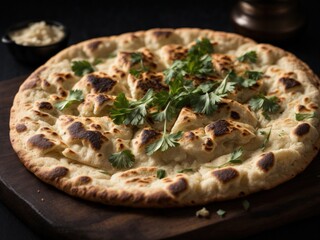 Homemade Indian Naan Flatbread on black background