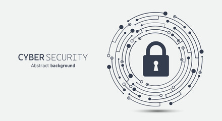 Leinwandbilder - Padlock on circuit board. Cyber security concept abstract background. Secure service. Technology data protection system and safety information personal. Vector illustration.