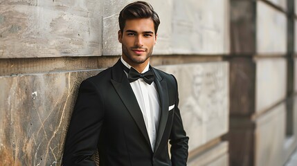 Wall Mural - Handsome man wear black suit. 