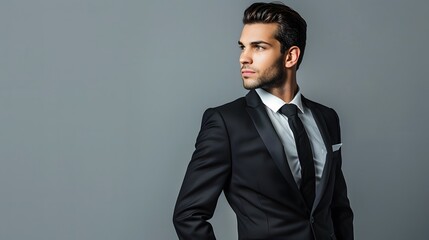 Handsome man wear black suit. 