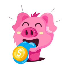 Canvas Print - Cute flat sticker of a greedy pig 

