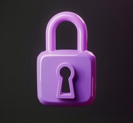 Sticker - 3d render purple closed lock icon design on black background. security, privacy, and safety concept 