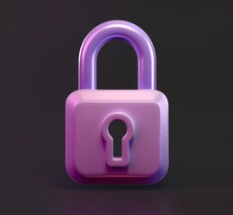 Sticker - 3d render purple closed lock icon design on black background. security, privacy, and safety concept 