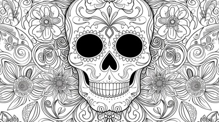 Canvas Print - Sugar Skull Floral Decoration