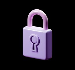 Sticker - 3d render purple closed lock icon design on black background. security, privacy, and safety concept 
