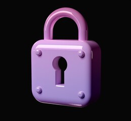 Sticker - 3d render purple closed lock icon design on a black background. security, privacy, and safety concep