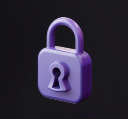 Sticker - 3d render purple closed lock icon design on a black background. security, privacy, and safety concep