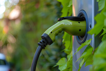 Green electric car charging plug, EV charging