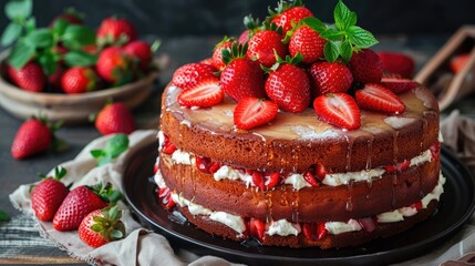 Wall Mural - chocolate cake with strawberries