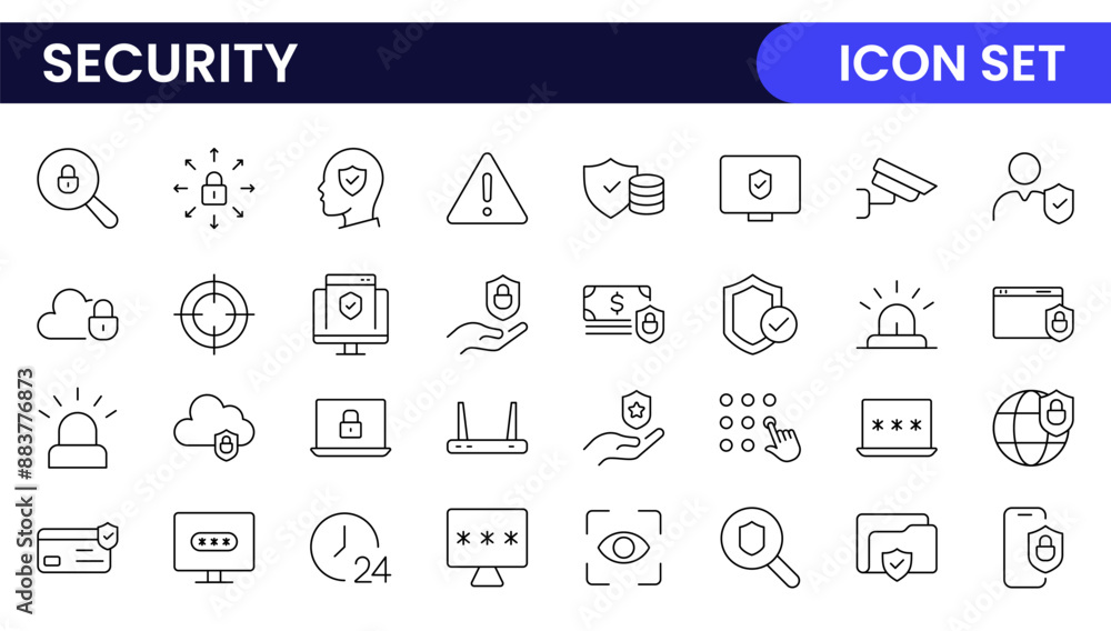 Set of Security web icons in line style. Guard, cyber security ...