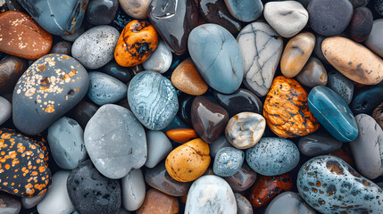abstract background with round pebble stones in vintage retro stile. stones beach smooth