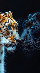 Wall Mural - Two leopards are looking at each other with their eyes open.