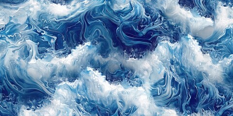 Canvas Print - Blue and White Swirls and Waves Painting