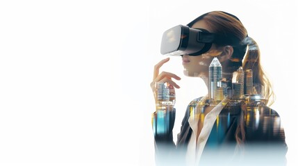 woman in vr glasses, playing video games or fitness and yoga with virtual reality headset, trying to touch something with hand