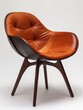 © K silver - Mid-century modern chair, walnut frame, tufted burnt orange leather seat, minimalist design, elegant curves, contemporary style, sleek finish, luxurious seating.