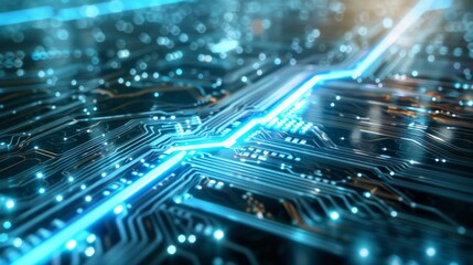 Poster - Dynamic Technology Circuit Board with Glowing Lines and Digital Textures in a High-Tech Background Concept