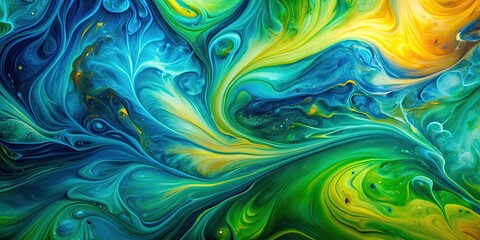 Wall Mural - Abstract fluid art background with vibrant blue, green, and yellow swirls, abstract, vibrant, blue, green, yellow, swirls