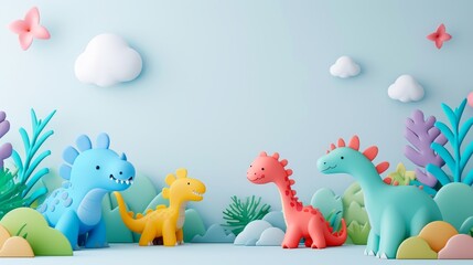 Wall Mural - D abstract background with cute dinosaurs playfully placed AI generated illustration