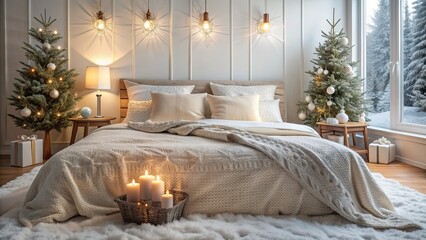 Canvas Print - A cozy snow bed covering a comfortable bed , winter, cozy, cold, bedroom, home, seasonal, fluffy, soft, bedding, comfort