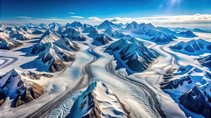 Poster - A stunning aerial view of snow-capped glacial peaks in a mesmerizing geometric pattern, glacier, ice, mountain, snow, peak, aerial