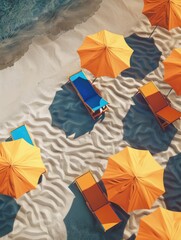 Canvas Print - Beach chairs and umbrellas