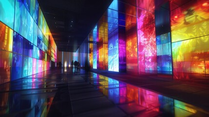 A digital art installation with interactive light and sound in a public space