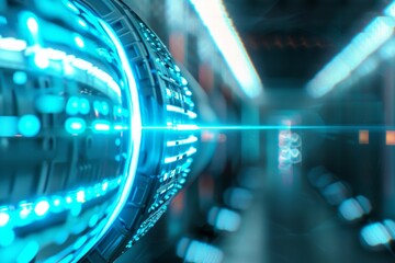 Fototapete - Futuristic Font Displayed on Digital Interface in Sleek, High-Tech Environment, Emphasizing Modern, Innovative Design