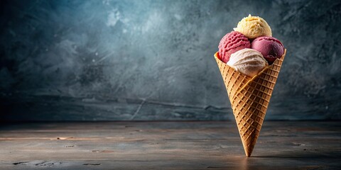 Canvas Print - Delicious ice cream in a crispy cone, dessert, sweet, treat, cold, creamy, frozen, vanilla, chocolate, sprinkles, summer