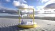 © Sujid - Yellow podium on sand with cosmetic products display stand, yellow, podium, sand, cosmetic, products, display, stand