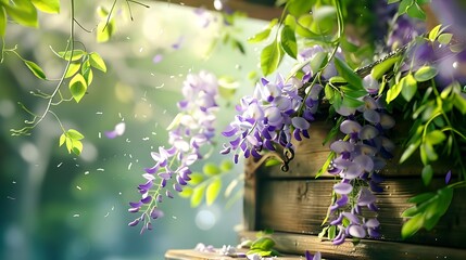 Poster - Wisteria Cascading Over Vintage Toolbox in Lush Spring Garden