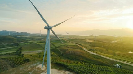 A smart wind turbine farm using AI to optimize energy production based on wind patterns