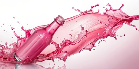 Canvas Print - Pink liquid splashing out of bottle into body, Liquid, Pink, Splash, Bottle, Pouring, Skin, Beauty, Health, Wellness