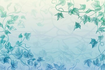 Wall Mural - A minimalist floral background with a gradient from blue to green, featuring delicate line drawings of ivy leaves, smooth transitions, and a natural look