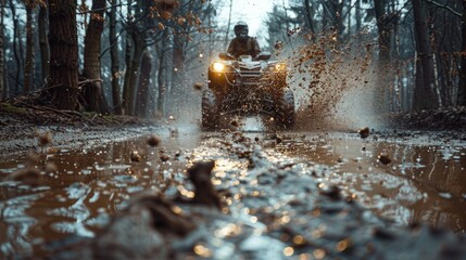 Poster - Rider on Four Wheeler in Muddy Road